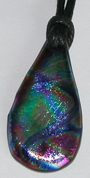 Click for a larger photo of the Textured Rainbow Streamer Glass Teardrop Shaped Necklace