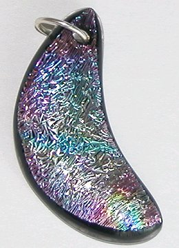 Click for a larger photo of the Textured Silver Krinkle Glass Moon Shaped Necklace