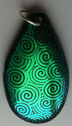 Click for a larger photo of the Textured Blue Green Swirl Patterned Teardrop Necklace
