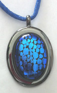 Click for a larger photo of the Textured Blue Reptile Patterned Oval in Gunmetal-plated Setting