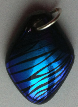 Click for a larger photo of the Textured Blue Zebra Patterned Diamond Shaped Necklace