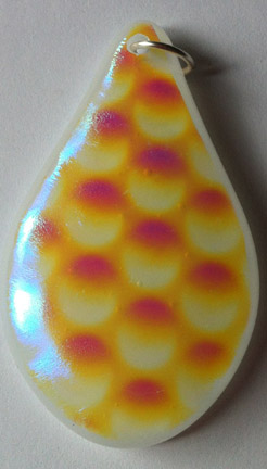 Click for a larger photo of the Textured Honeycomb Patterned Glass on White Teardrop Necklace