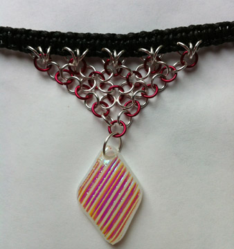 A larger photo of the Textured Pink Rib Patterned Diamond Shaped Chain Maille Choker