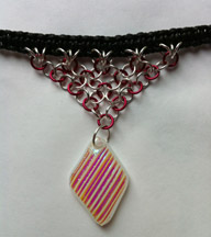 Click for a larger photo of the Textured Pink Rib Patterned Diamond Shaped Chain Maille Choker