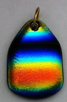 A larger photo of the Textured Horizontal Rainbow Patterned Shield Shaped Necklace