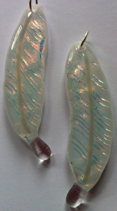 Clear Opal Dichroic Glass on White Glass Feather Necklace