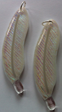Clear Glass with Pink/Yellow/Green/Blue Dichroic Glass on White Glass Feather Necklace