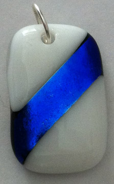 A larger photo of the White Glass with Blue Dichroic Accent Pendant
