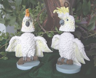 Click for larger photos of the Citron-crested and Sulphur-crested Cockatoo Bobblebirds